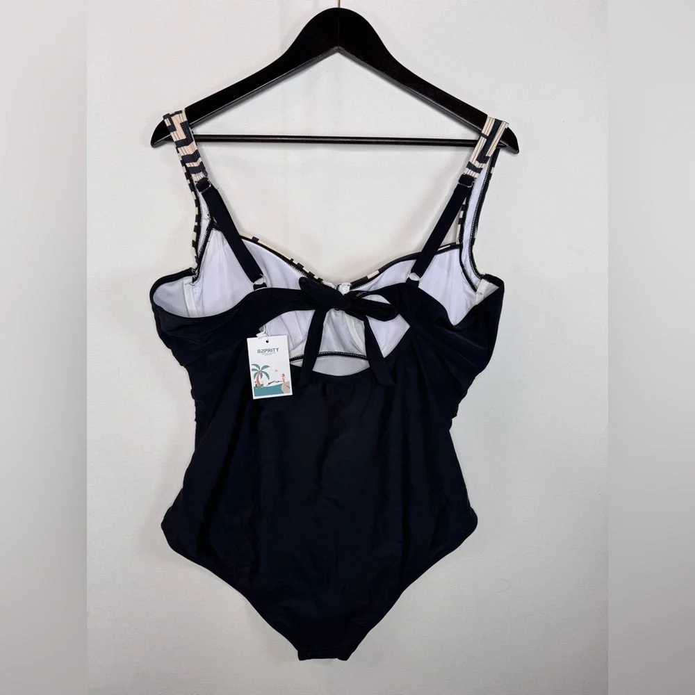 B2prity NWT‎ Size 2XL One Piece Ruched Tummy Control Swimsuit in black and tan
